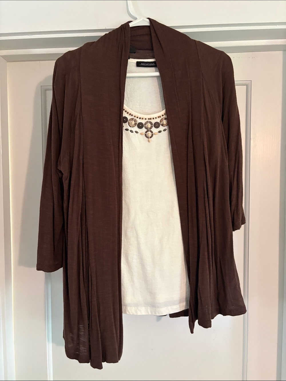 Chocolate Brown Open-Front Lightweight Cardigan and Tank Top Set